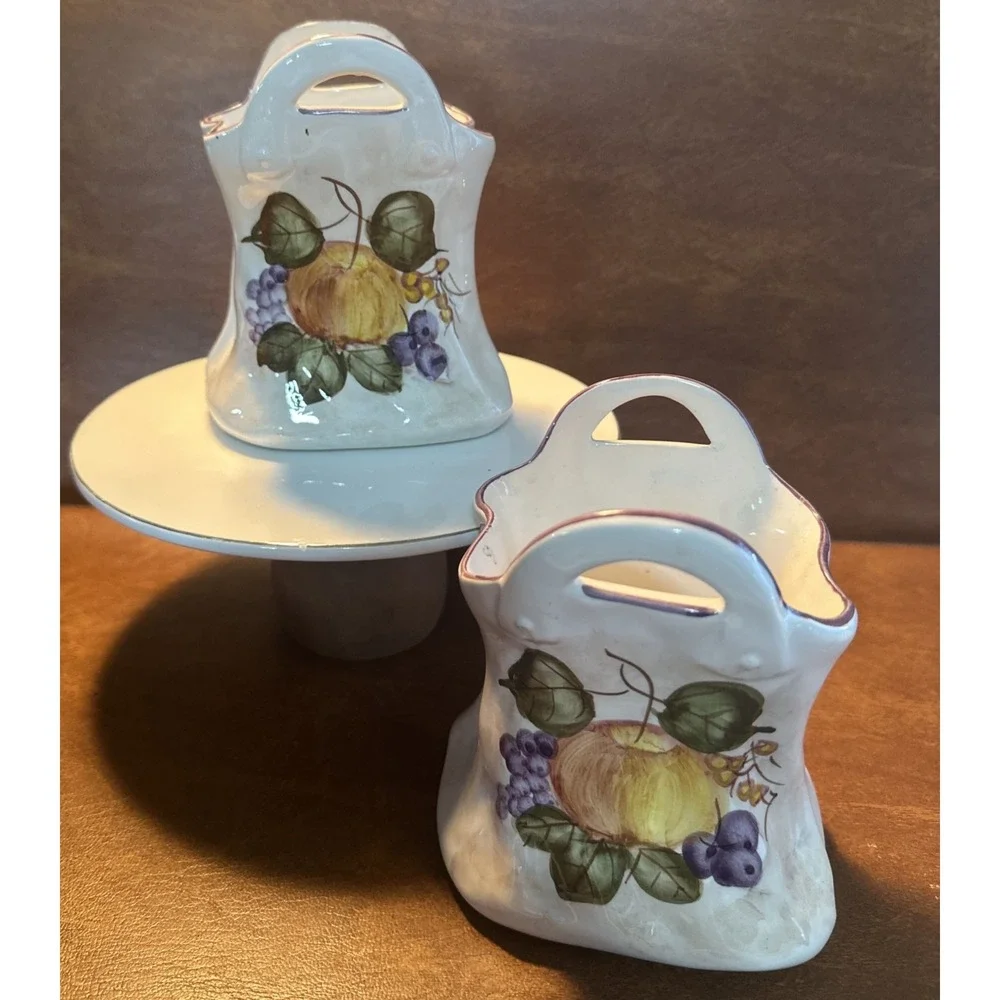 VTG Andrea by Sadek Jay Willfred 2-Vase Container Hand Painted Fruit 5.25